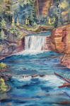 Johnston Canyon Falls Banff Mountain Galleries watercolour painting Kendra Dixson art