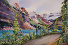 Lake Louise Banff Kendra Dixson artist watercolour painting Mountain Galleries