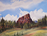Castle Mountain Eisenhower Tower Banff watercolour painting Kendra Dixson art