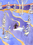 Passion ~ watercolour by Kendra Smith of a skier hiking