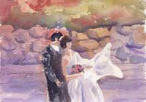 Kendra Smith commissioned KendraArt original watercolour painting of wedding couple