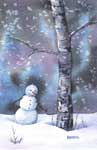 Snowman and Birch Tree