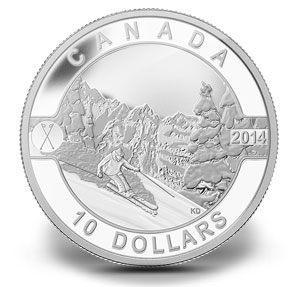 1/2 oz silver coin O Canada Series designed by Kendra Dixson skiing in Canada
