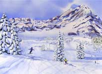 Kendra Smith original commission of children skiing at Fernie